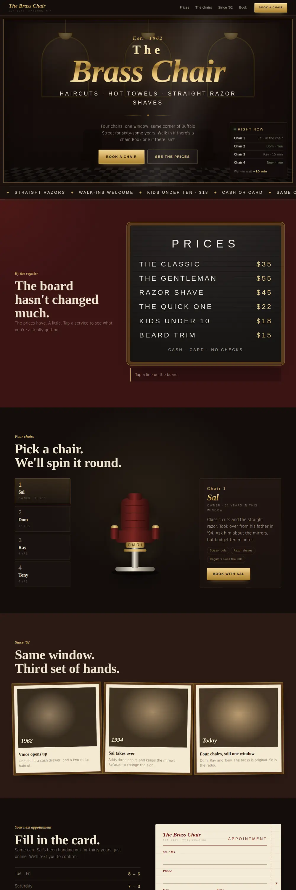 The Brass Chair demo site, desktop view